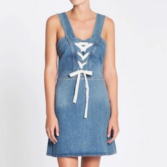 PAIGE Tula Front Lace-up Denim Dress sz Large - Picture 3 of 8